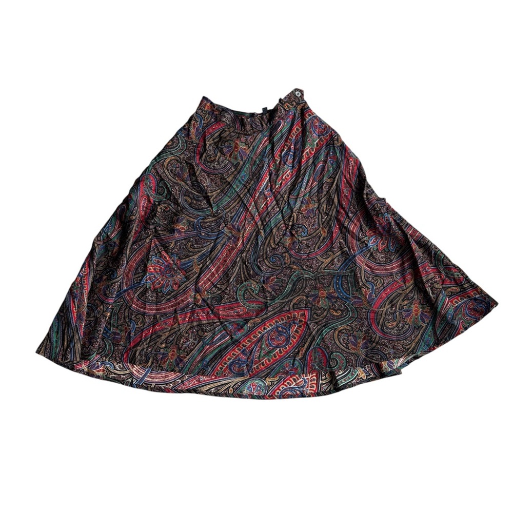 Ralph Lauren vintage paisley Black and Red A-Line Wool Midi Skirt size 8